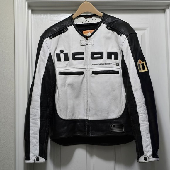 ICON Motorhead Asphalt Technologies Leather Armor Motorcycle Jacket White Mens M - Picture 1 of 16